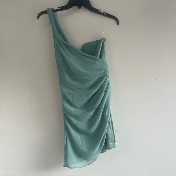 New! Oh Polly Paloma One Shoulder Draped Mini Dress in Teal nwt 22208 - Picture 6 of 14